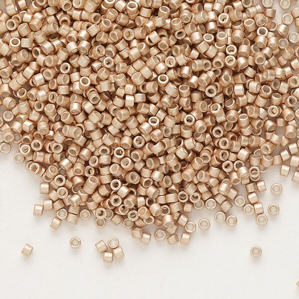 Seed bead, Delica®, glass, pkg/250g, #11 round, opaque semi-matte galvanized champagne (DB-1152). image number 0