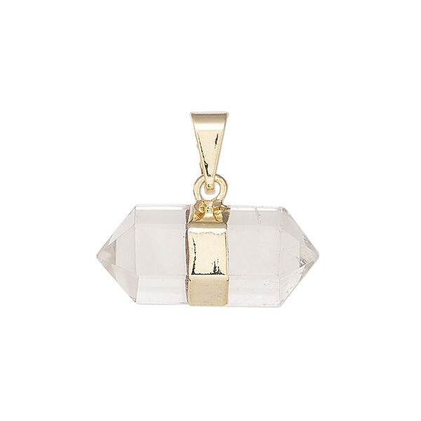 Quartz crystal / brass 1pkg1, gold-plated hand-cut faceted double point pendant natural 23x10mm-27x12mm image number 0
