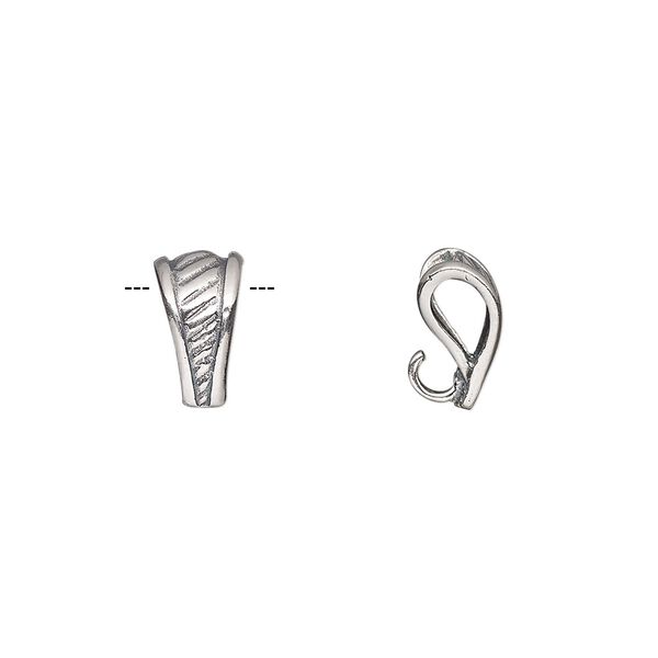 Bail, pendant, antiqued sterling silver, 12x6mm with diagonal pattern and hidden loop. Sold individually. image number 0