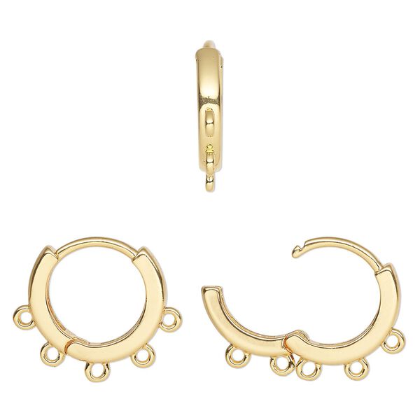 Earring hoop 1pkg2, 16mm round / hinged / closed loop / square tube, 18 gauge gold-finished brass 1 pair image number 0