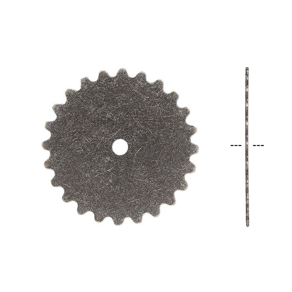 Component, gunmetal-plated brass, 25.5mm round gear. Sold per pkg of 4. image number 0