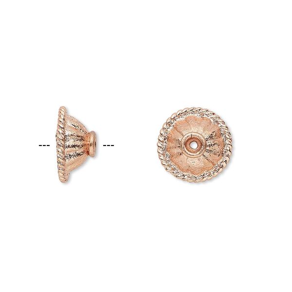 Bead cap, copper, 12x6mm corrugated round with rope edge, fits 10-12mm bead. Sold per pkg of 16. image number 0