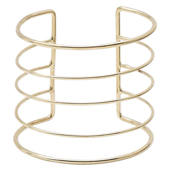 Bracelet component, cuff, gold-finished steel, 60mm wide with 5 rows, adjustable from 7 to 7-1/2 inches. Sold individually. image number 0