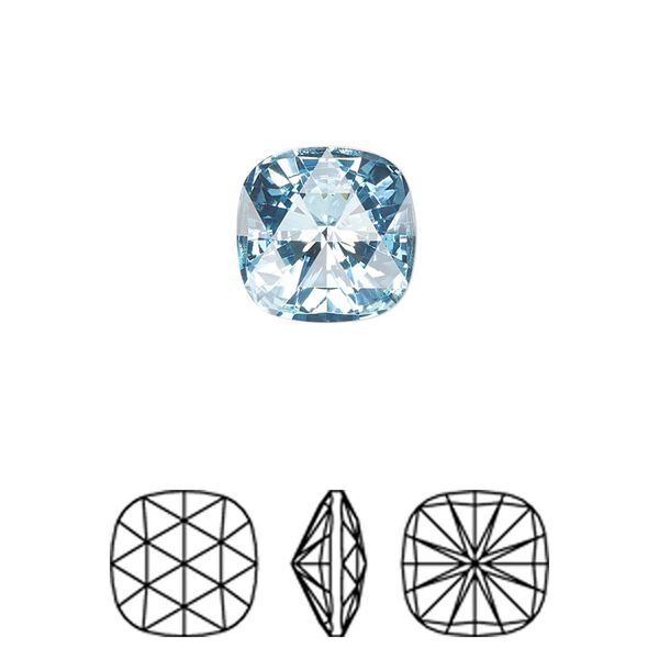 Fancy stone 1pk aquamarine foil back, Crystal Passions® 12mm rose cut cushion 4471 image number 0