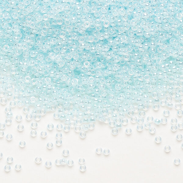 Seed bead, Miyuki, glass, pkg/250g, #15 rocaille, opaque inside dyed color luster light aqua alabaster base (RR-522). image number 0