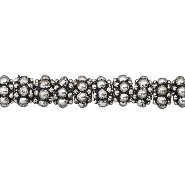 Bead, antique silver-plated copper, 7x5mm beaded rondelle. Sold per 1-troy ounce pkg, approximately 30-35 beads. image number 0