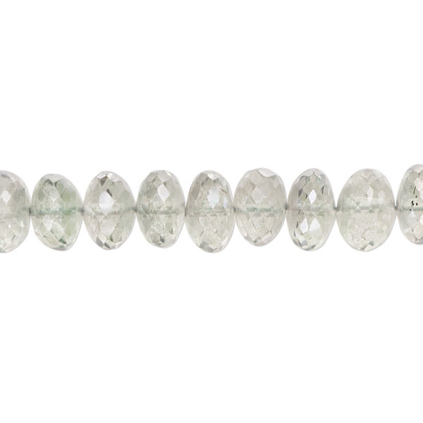 Bead, green topaz (natural / coated), 8x4mm-9x7mm hand-cut micro-faceted rondelle, B grade, Mohs hardness 8. Sold per 7-inch strand, approximately 35 beads. image number 0