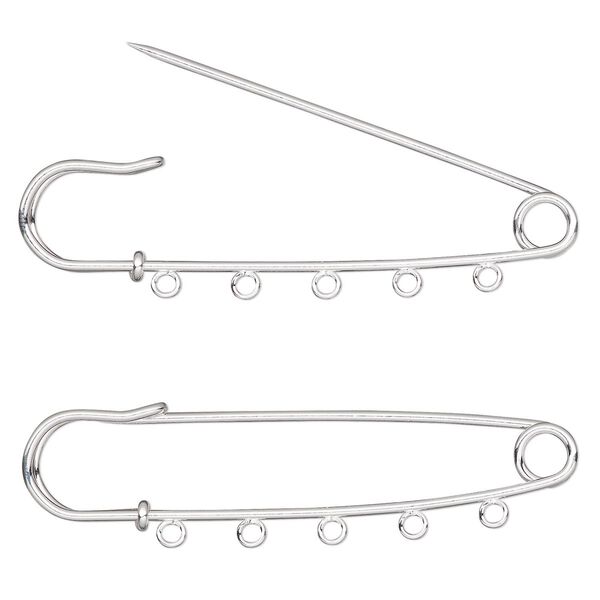 Kilt pin, silver-plated steel, 3 inches with 5 loops. Sold per pkg of 10. image number 0