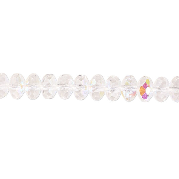 Bead, Czech fire-polished glass, clear AB, 7x5mm faceted rondelle. Sold per pkg of 600 (1/2 mass). image number 0