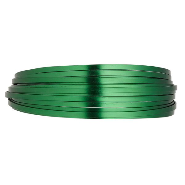 Wire, anodized aluminum, green, 3.5x1mm flat, 16 gauge. Sold per pkg of 18 feet. image number 0