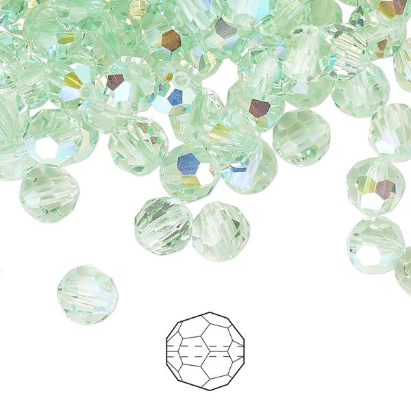 Bead 288pk chrysolite AB, Preciosa Czech crystal 6mm round image number 0