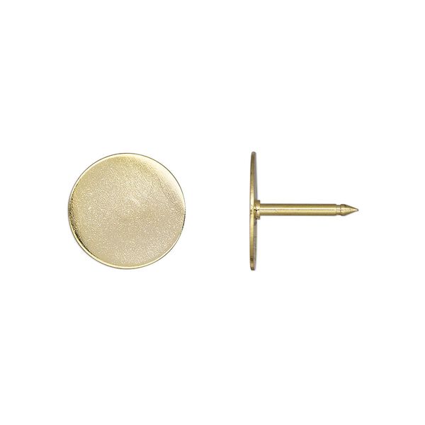 Tie tac back, gold-finished brass, 12mm flat round pad. Sold per pkg of 10. image number 0