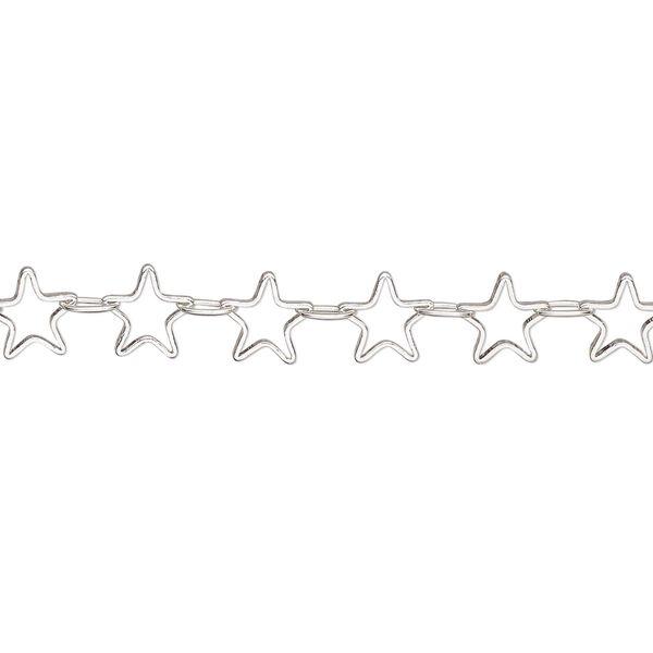 Chain, silver-plated brass, 6.5mm open star. Sold per pkg of 5 feet. image number 0