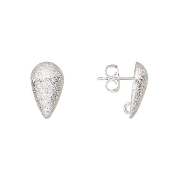 Earstud 1pkg10 silver-plated, 14x8.5mm half-dome stardust teardrop / hidden open loop / earnuts, brass 5 pair image number 0