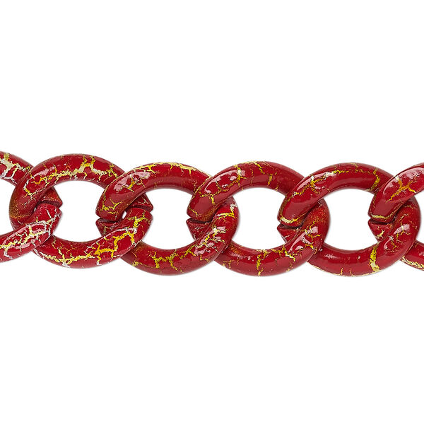 Chain, aluminum, crackled red / white / yellow, 13mm curb. Sold per pkg of 24 inches. image number 0