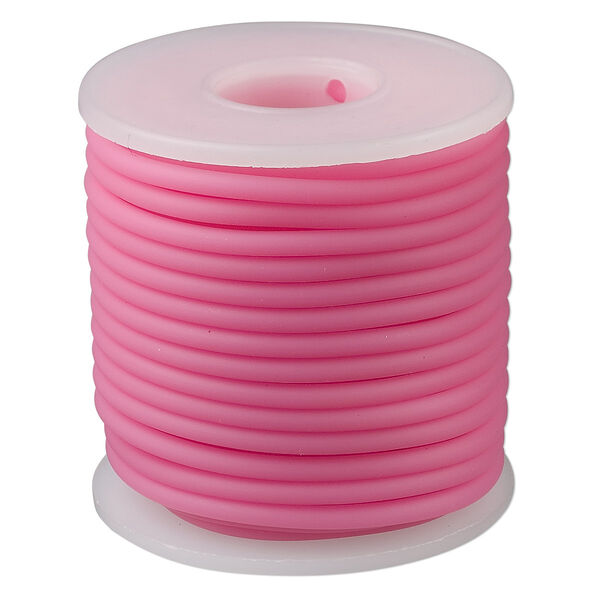 Cord, synthetic rubber, pink, 3mm round. Sold per pkg of 10 meters (32.8 feet). image number 0