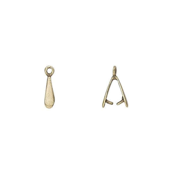 Bail, ice-pick, antiqued brass, 9x2mm teardrop, 5mm grip length. Sold per pkg of 4. image number 0