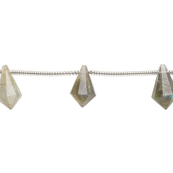 Labradorite 1pkg10, hand-cut top-drilled faceted point bead natural 10x5mm-12x6mm image number 0