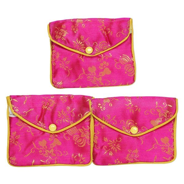 Pouch, rayon, fuchsia / yellow / white, 3-1/2x4-1/2-inch brocade. Sold per pkg of 3. image number 0