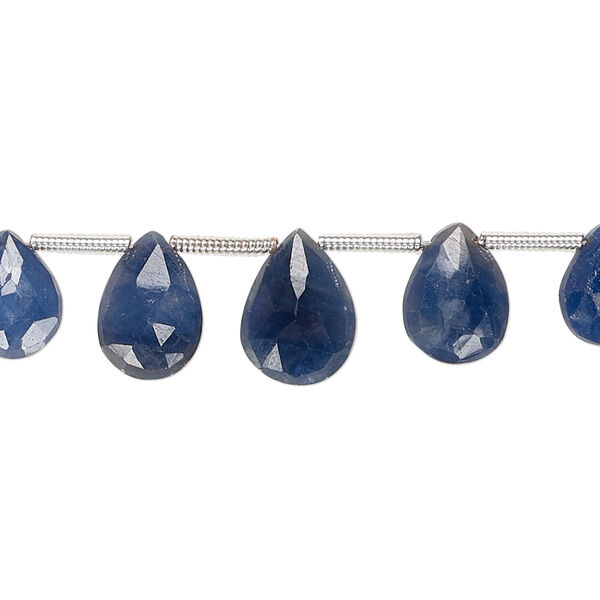 Blue sapphire 1pkg9, hand-cut top-drilled faceted puffed teardrop bead graduated 7x5mm-12x8mm image number 0