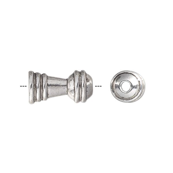 Cone, antique silver-plated "pewter" (zinc-based alloy), 17.5x9mm with line design, 6.5mm inside diameter. Sold per pkg of 10. image number 0