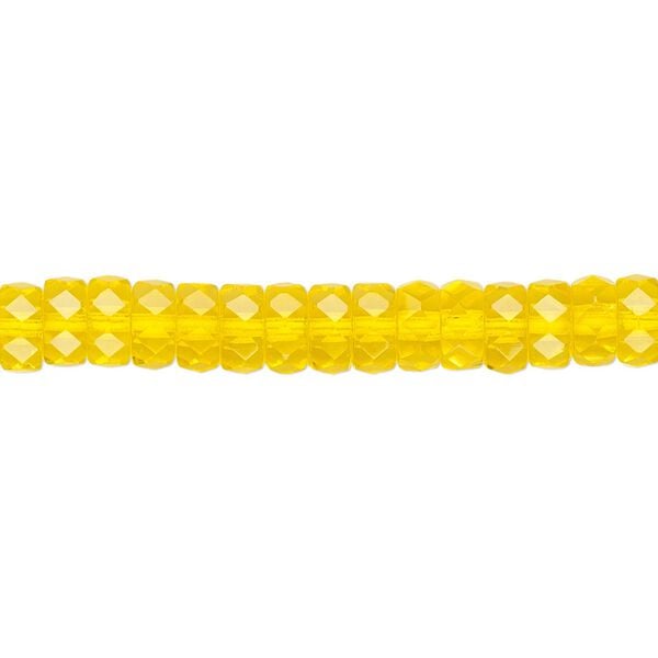 Bead, Czech fire-polished glass, yellow, 6x3mm faceted rondelle. Sold per 15-1/2" to 16" strand. image number 0