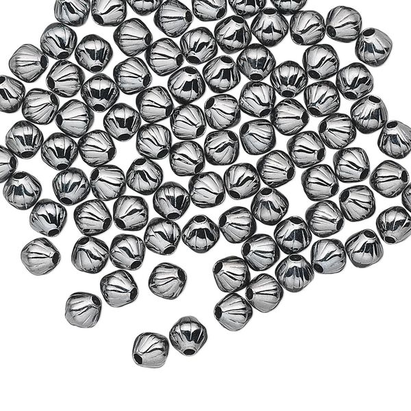 Bead, gunmetal-plated brass, 4mm corrugated double cone. Sold per pkg of 100. image number 0