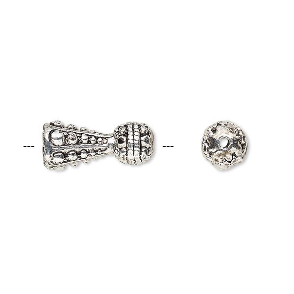 Bead, antique silver-finished "pewter" (zinc-based alloy), 16.5x7mm beaded fancy cone. Sold per pkg of 6. image number 0