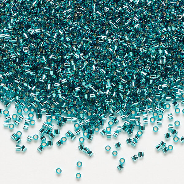 Seed bead, Delica®, glass, pkg/250g, #15 round, transparent silver-lined teal (DBS-1208). image number 0