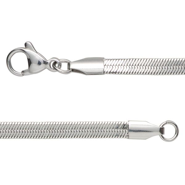 Chain, stainless steel, 4mm herringbone, 16 inches with lobster claw clasp. Sold individually. image number 0
