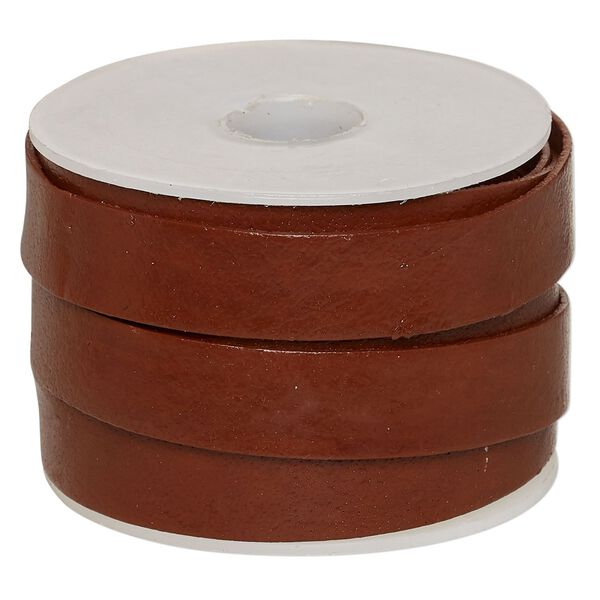 Cord, leather, brown, 12mm flat. Sold per 5-yard spool. image number 0