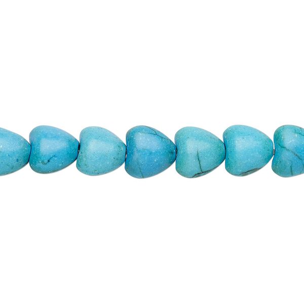 Bead, "turquoise" (resin) (imitation), blue, 8x8mm-9x8mm puffed heart. Sold per 15-inch strand. image number 0