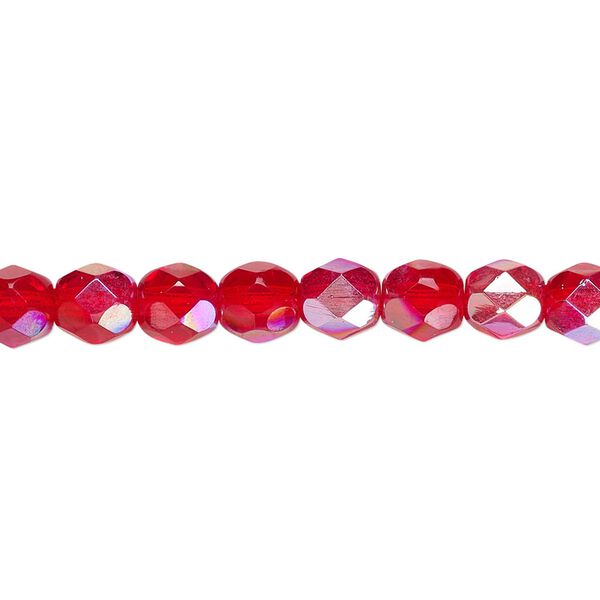 Bead, Czech fire-polished glass, translucent light red AB, 6mm faceted round. Sold per pkg of 1,200 (1 mass). image number 0