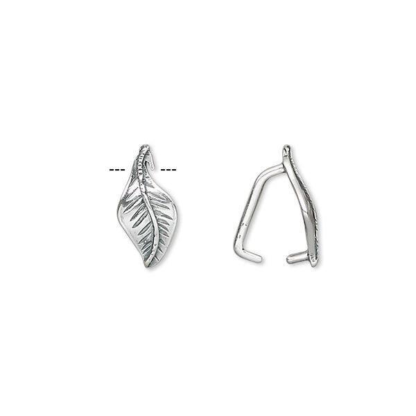 Bail, ice-pick, antiqued sterling silver, 12x6mm leaf, 8mm grip length. Sold per pkg of 10. image number 0