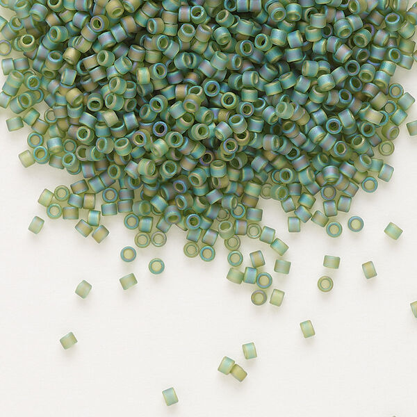 Seed bead, Delica®, glass, pkg/50g, #11 round, translucent matte rainbow olive green (DB-1282). image number 0