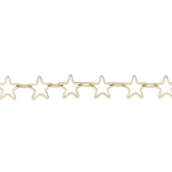 Chain, gold-finished brass, 6.5mm open star. Sold per pkg of 5 feet. image number 0