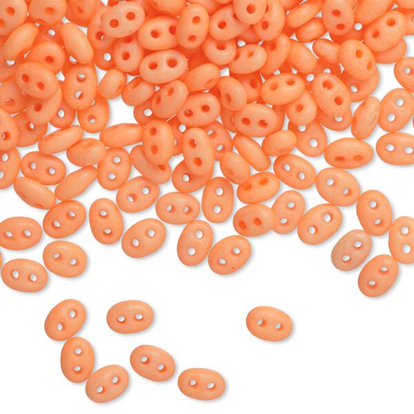 Seed bead, Preciosa Twin™ Czech glass, pkg/10g, 5x2.5mm oval, opaque matte neon orange, (36789). image number 0