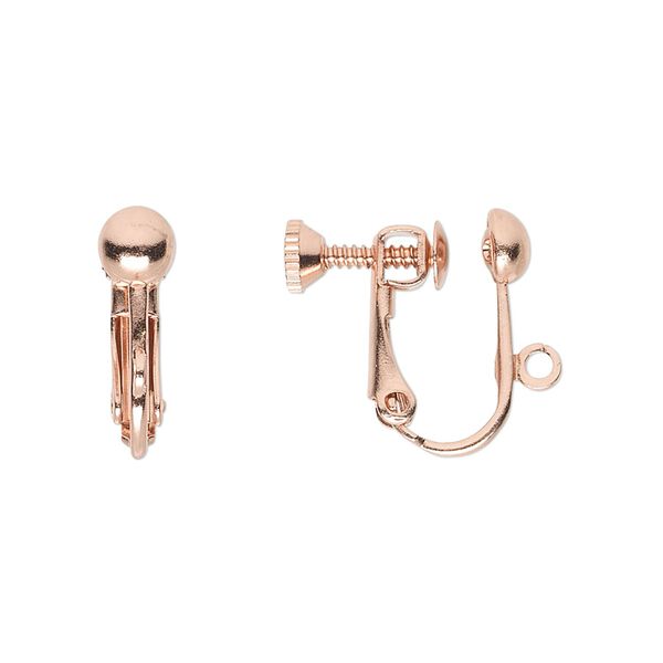 Earring clip-on 1pkg100 copper-plated, 15mm / 5mm half-ball / hinged screwback / open loop, brass 50 pair image number 0