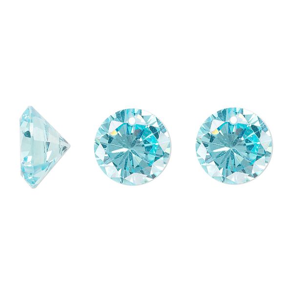 Drop, cubic zirconia, aqua blue, 12mm hand-faceted round, Mohs hardness 8-1/2. Sold per pkg of 2. image number 0