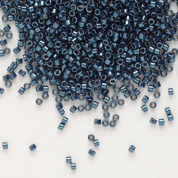 Seed bead, Delica®, glass, pkg/50g, #11 round, opaque nickel-plated dyed color midnight aqua (DB-0459). image number 0