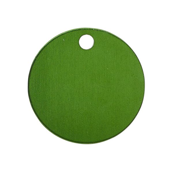 Drop, anodized aluminum, dark green, 25.5mm double-sided flat round blank with 3mm hole, 20 gauge. Sold per pkg of 10. image number 0