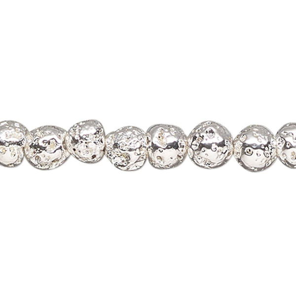 Lava rock 1pkg1, silver-finished round bead 15.5-16 inch 6-7mm image number 0