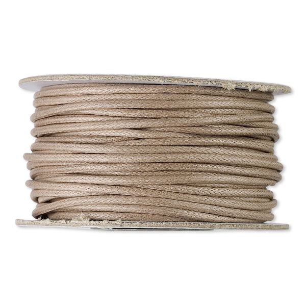 Cord, waxed cotton, tan, 2mm round. Sold per 25-yard pkg. image number 0