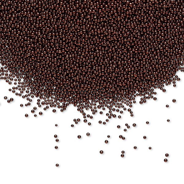 Bead, coated glass, opaque copper, 1mm undrilled micro round. Sold per 15-gram vial. image number 0
