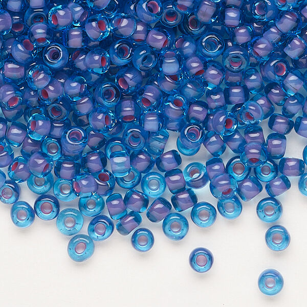 Seed bead, Dyna-Mites™, glass, translucent inside color blue lilac, #6 round. Sold per 40-gram pkg. image number 0