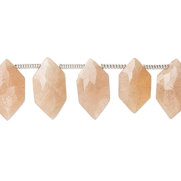 Peach moonstone 1pkg22, hand-cut side-drilled faceted puffed hexagon bead natural 13x7mm image number 0