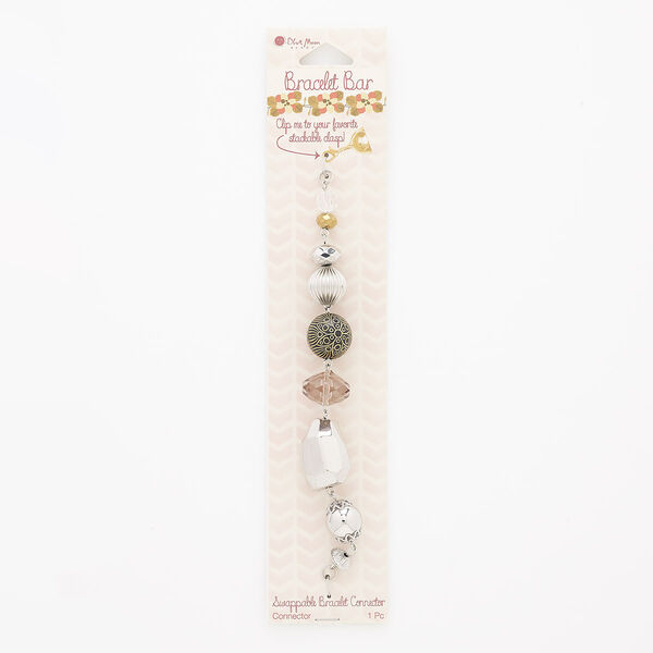 Bracelet component, acrylic / silver-finished steel / antique brass-finished steel, clear and gold, 20mm wide, 6 inches. Sold individually. image number 0