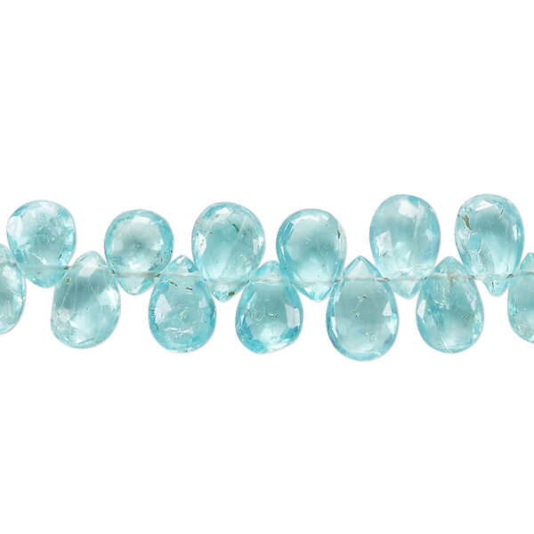 Apatite 1pkg1, hand-cut top-drilled faceted puffed teardrop bead natural 8 inch 7x5mm-9x7mm image number 0