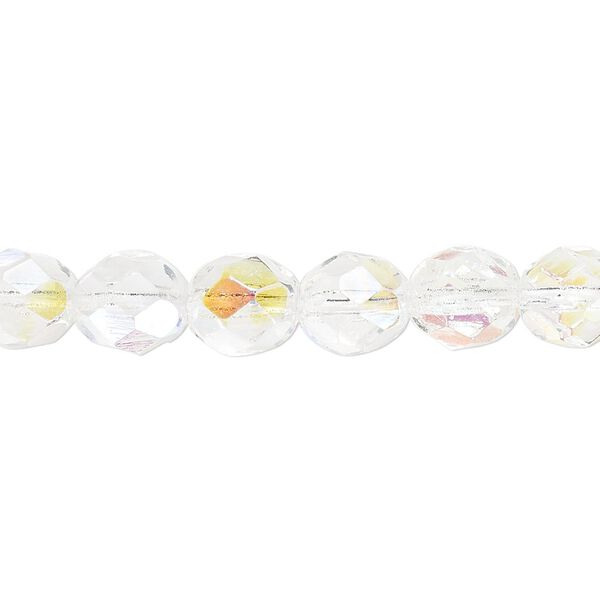 Bead, Czech fire-polished glass, clear AB. 8mm faceted round. Sold per pkg of 600 (1/2 mass). image number 0