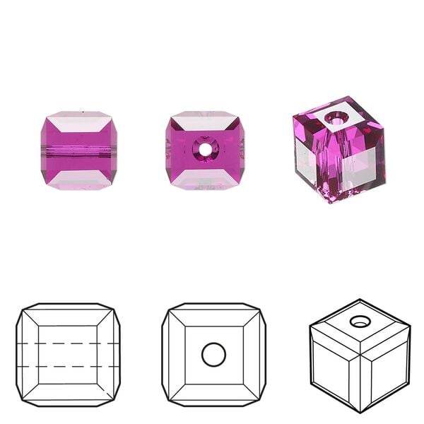 Bead 6pk fuchsia, Crystal Passions® 8mm cube 5601 image number 0